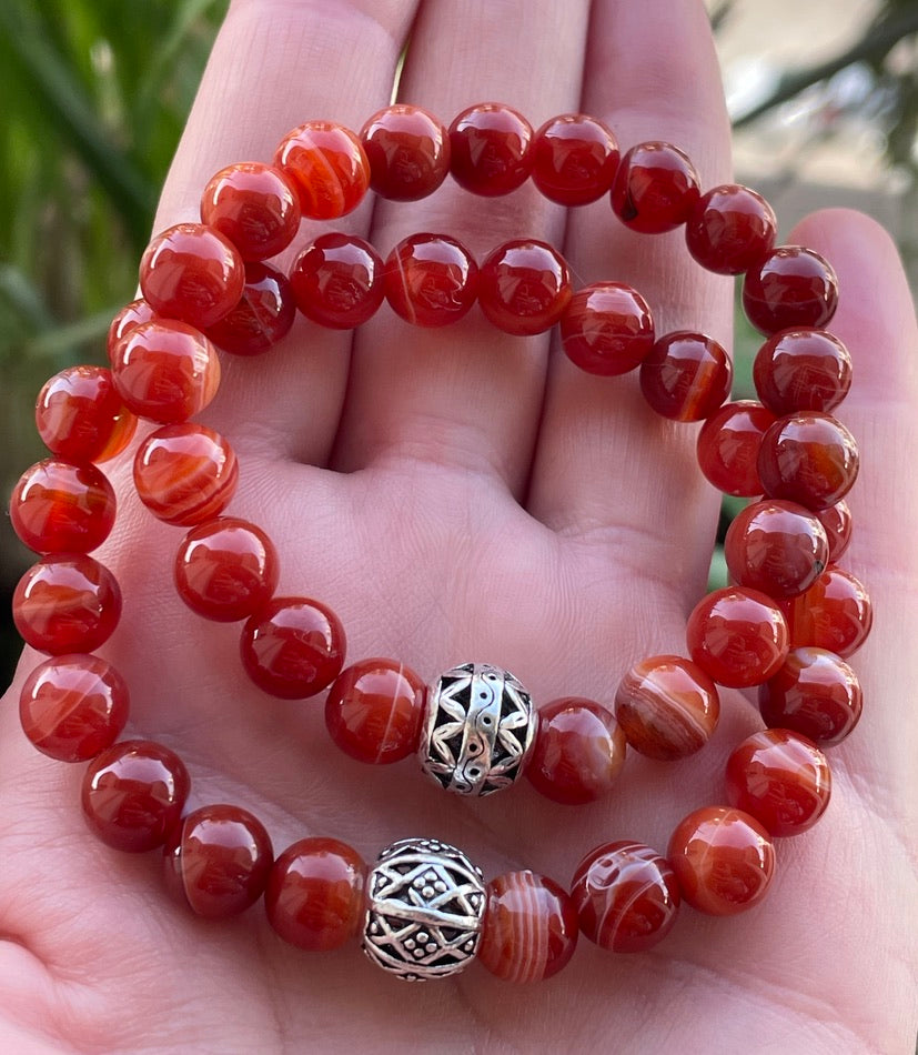 Carnelian Bracelet with Silver Charm