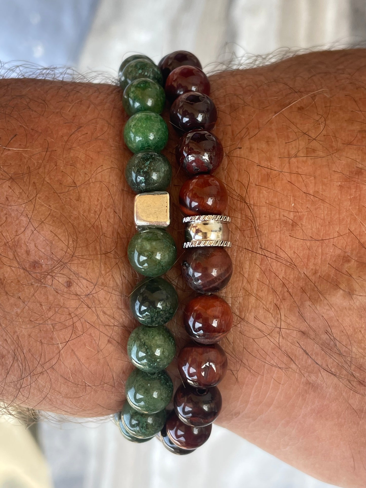 Green Jade Bracelet with SS Cube