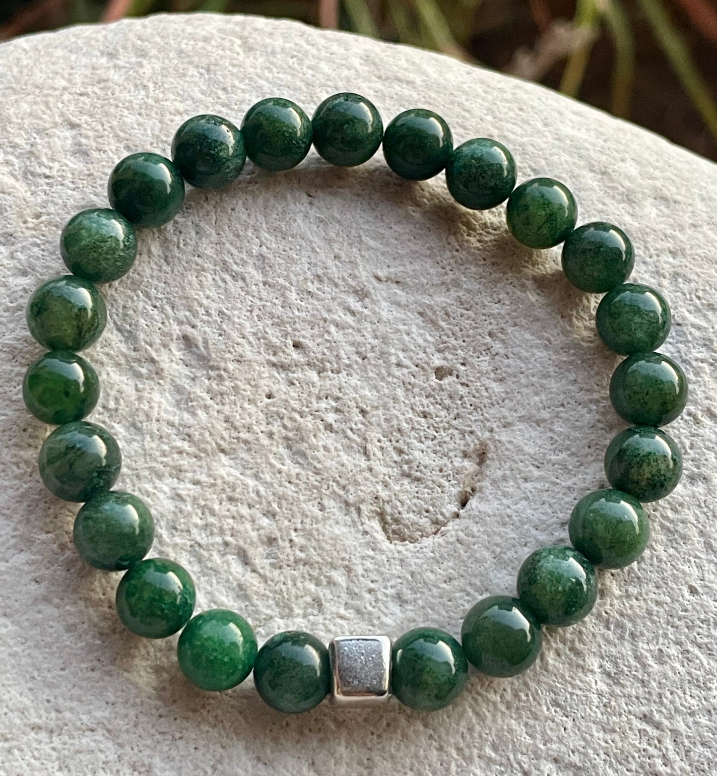Green Jade Bracelet with SS Cube