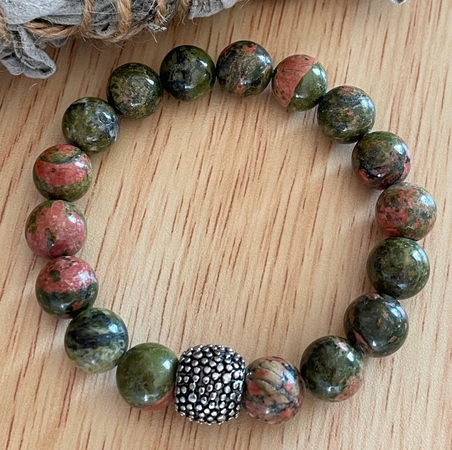 Unakite Bracelet with Antique Charm