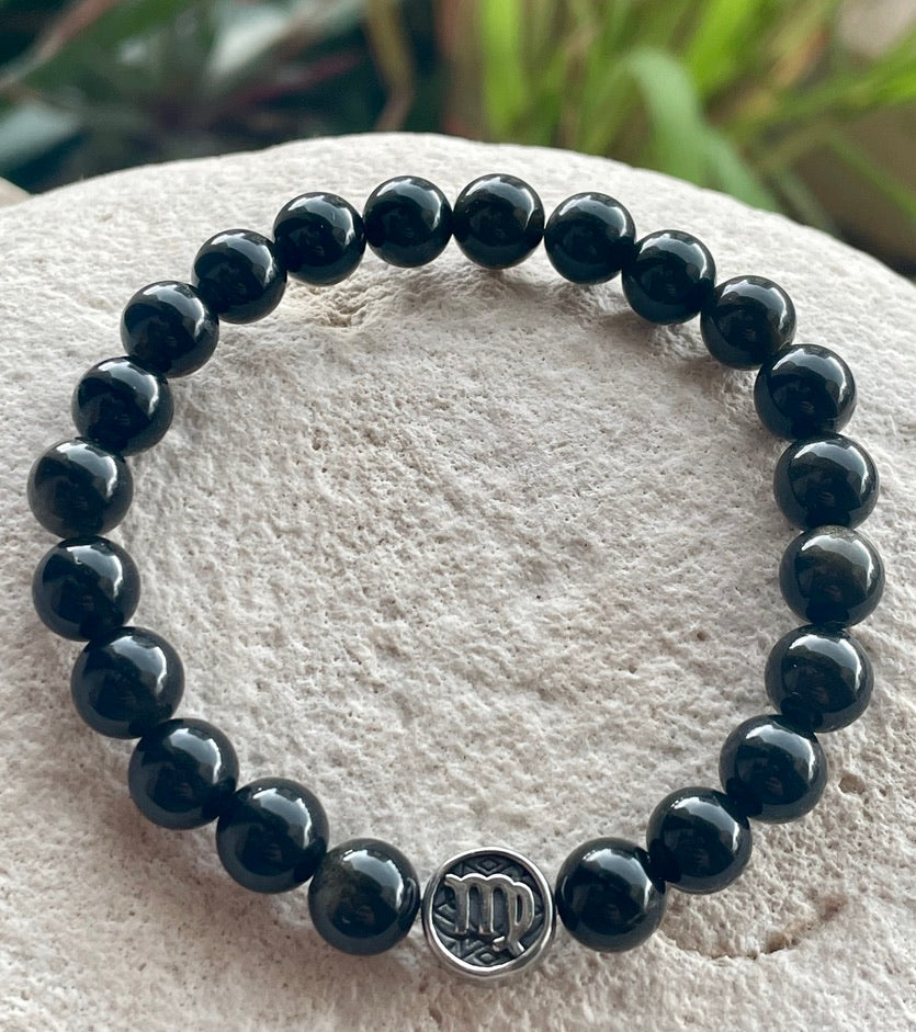 Virgo on Gold-Sheen Obsidian