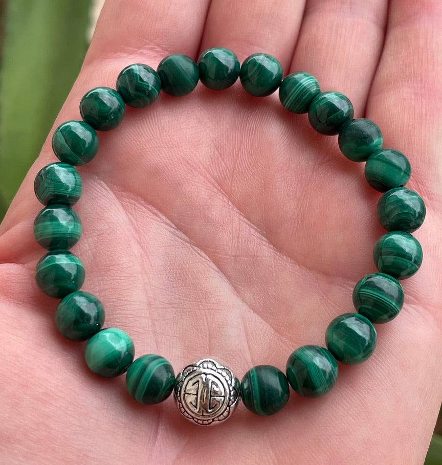 Malachite Bracelet with Big Tibetan Charm
