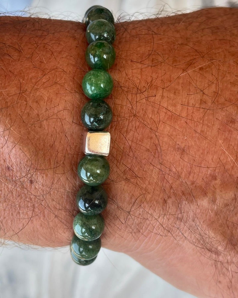 Green Jade Bracelet with SS Cube