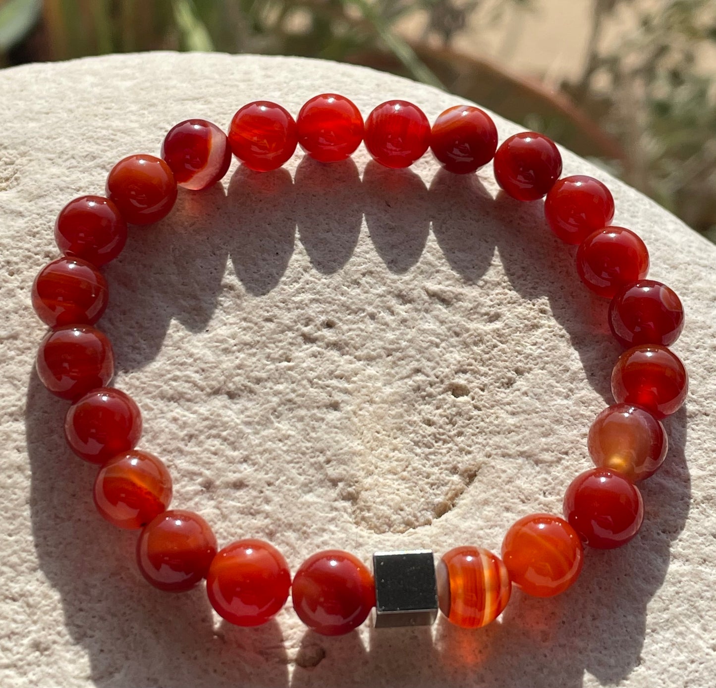 Carnelian with SS Cube Bracelet