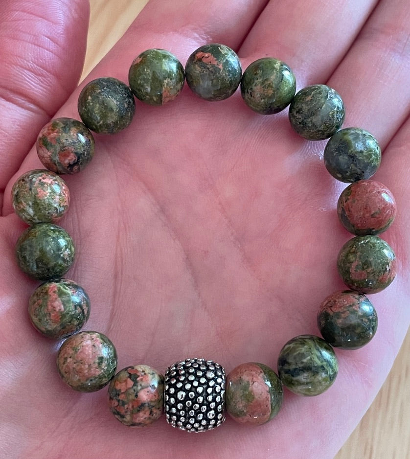 Unakite Bracelet with Antique Charm