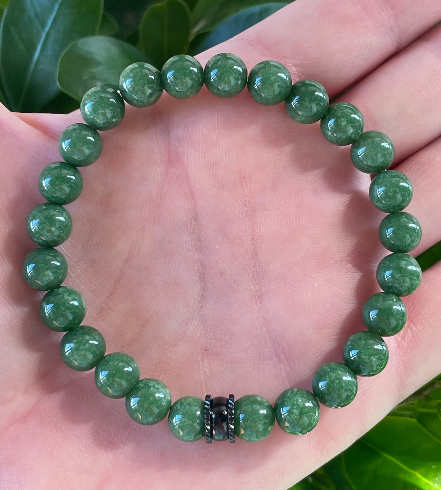 Green Jade Abundance Bracelet with Black Accent