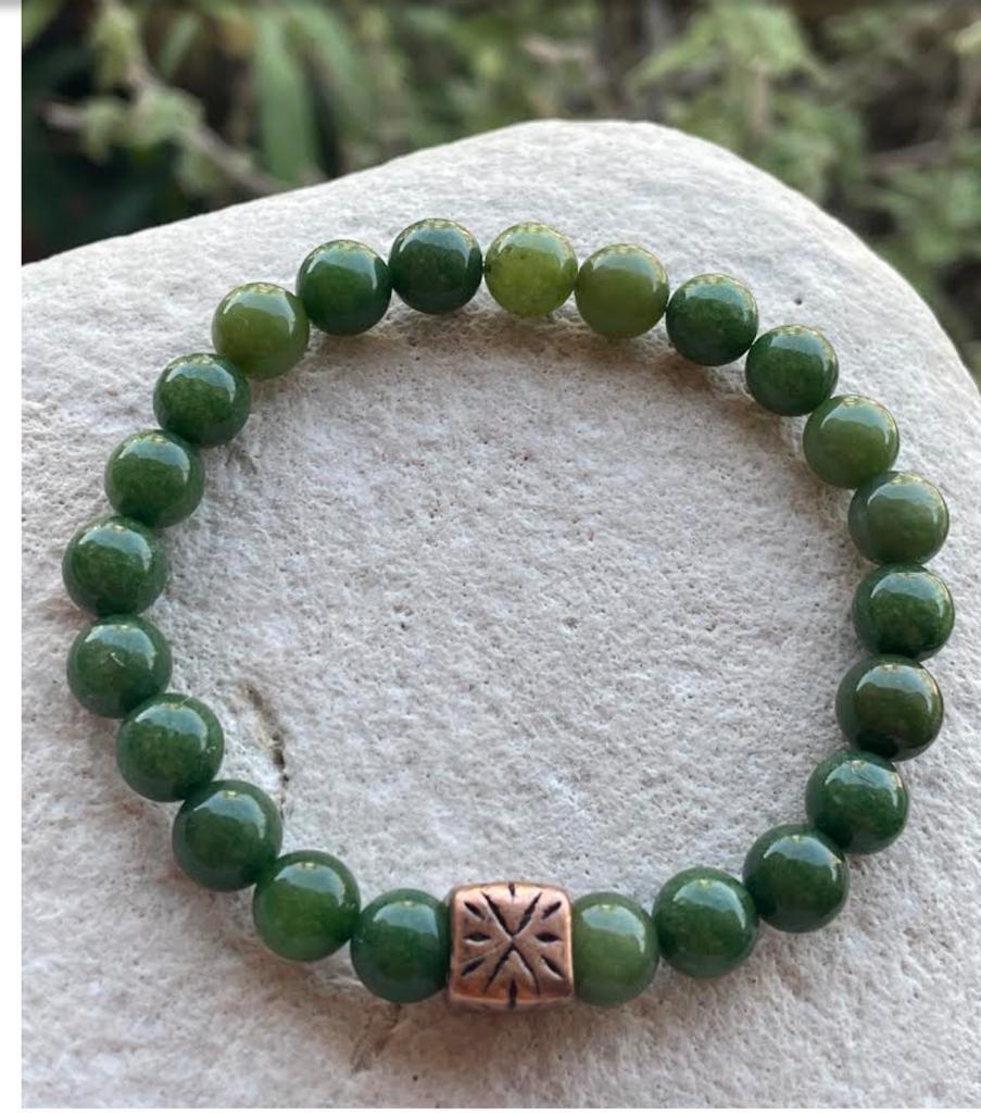 Green Jade with Pink Gold Cube Bracelet