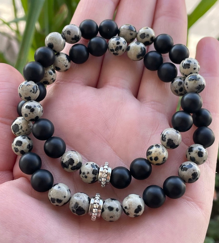 Dalmatian Jasper with Matt Onyx Bracelet