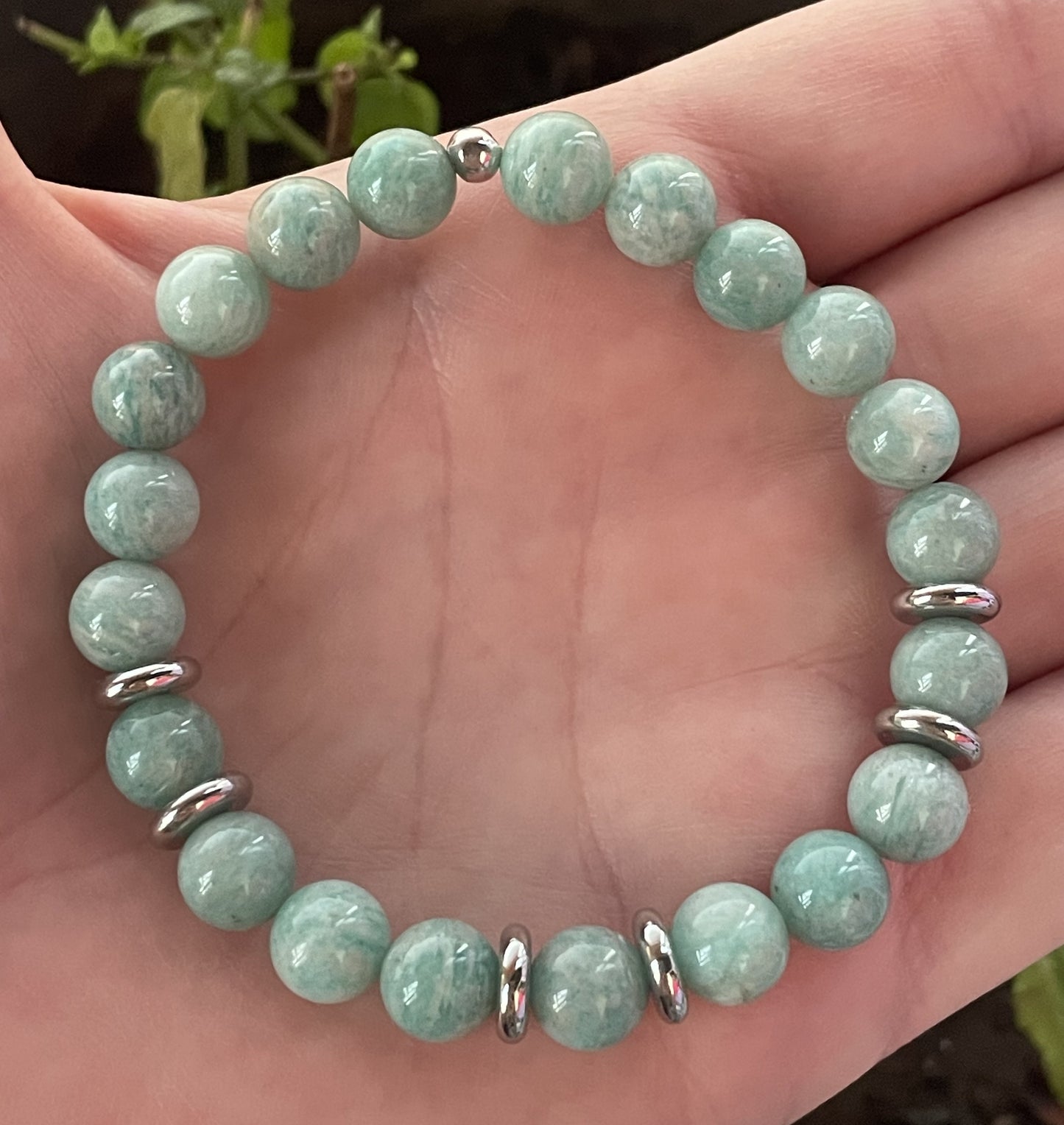 Amazonite Calming Bracelet with Silver Ring Accents