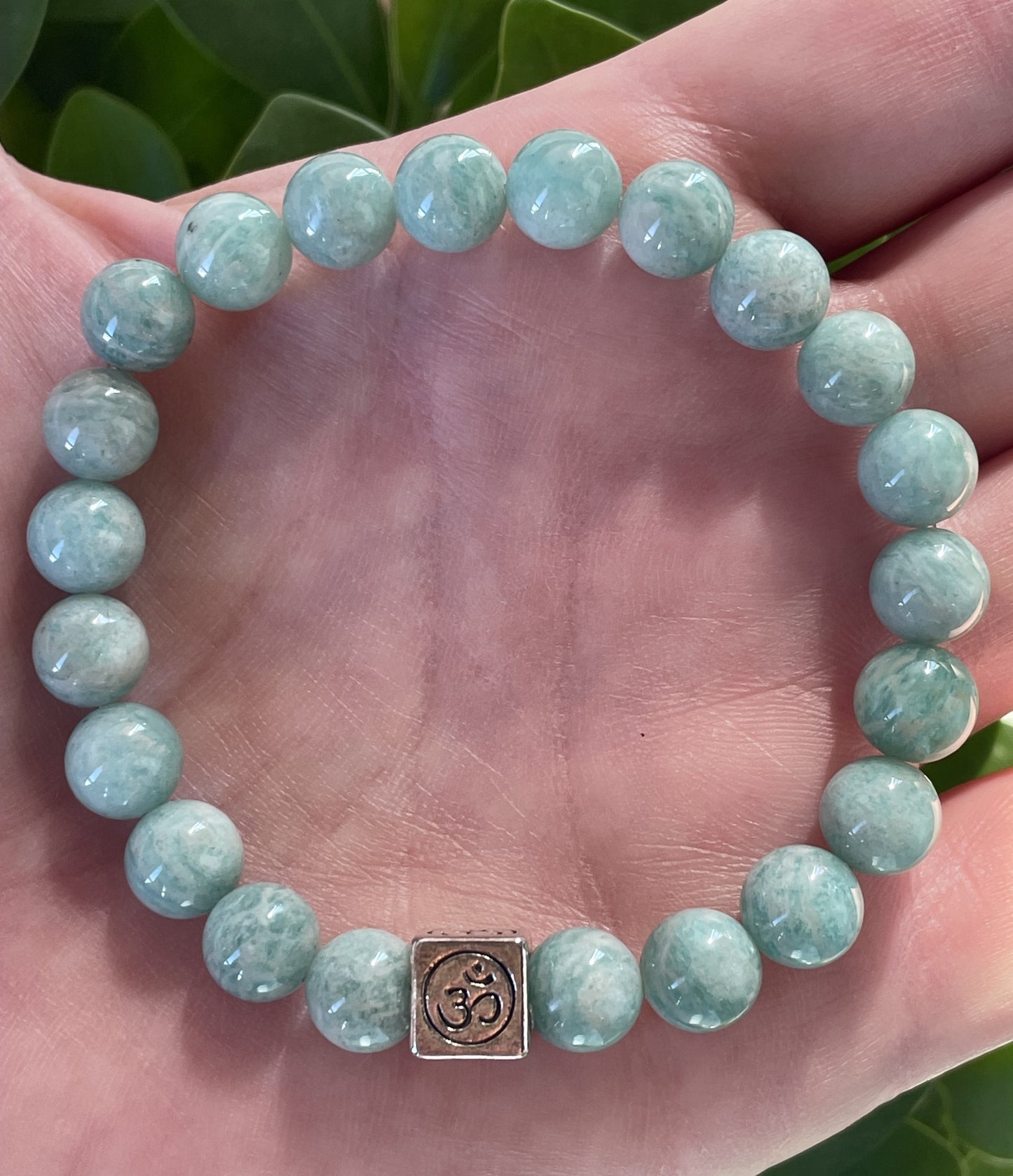 Amazonite Bracelet with Square Om Charm